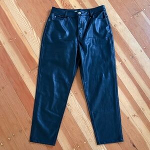 ZARA Vegan Leather Pants Black High-Rise Straight‎ Leg Faux Leather Trousers 10